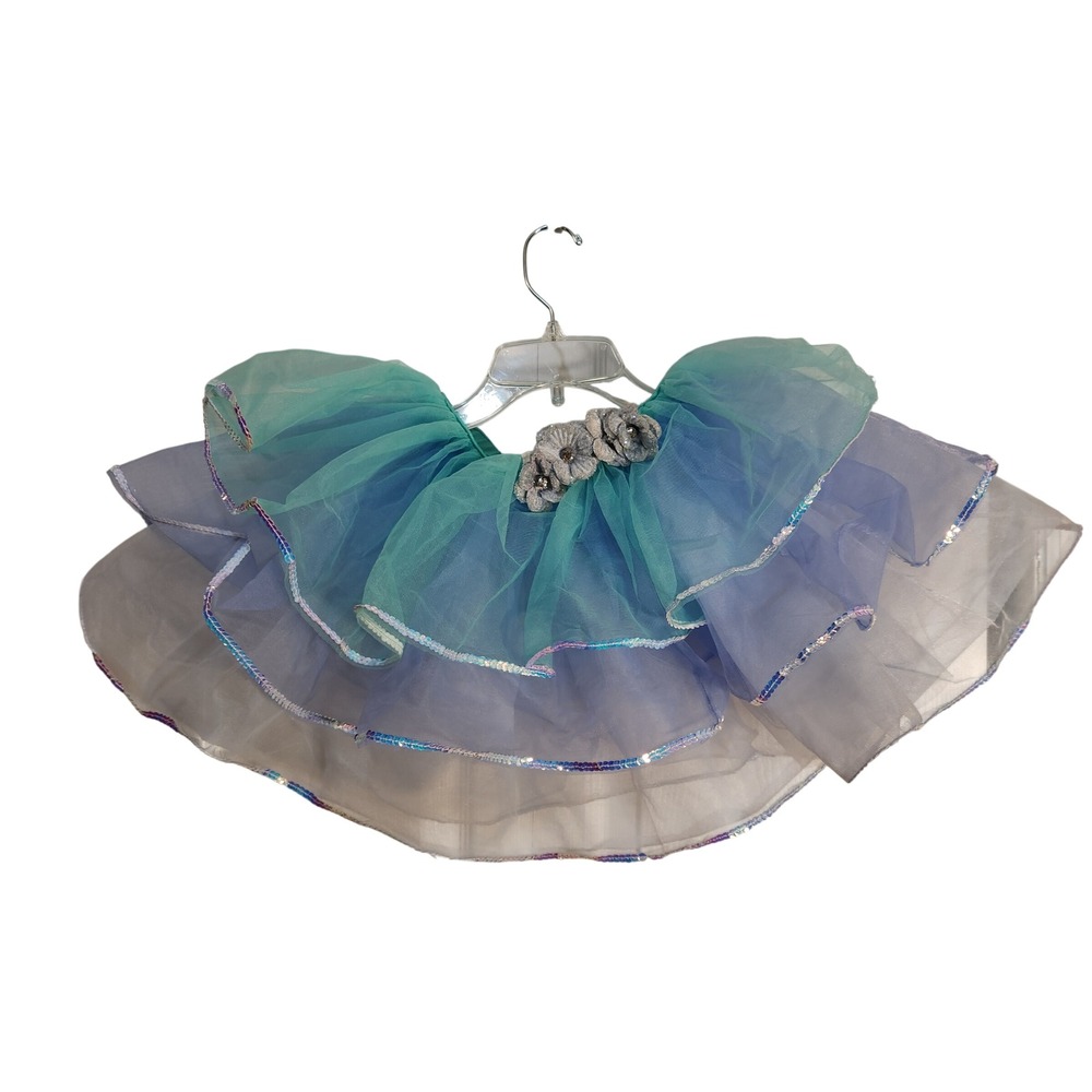 Weissman Kids Teal Purple Sequin Tiered Tulle Dance Tutu Skirt 15839 Size IC 7-8